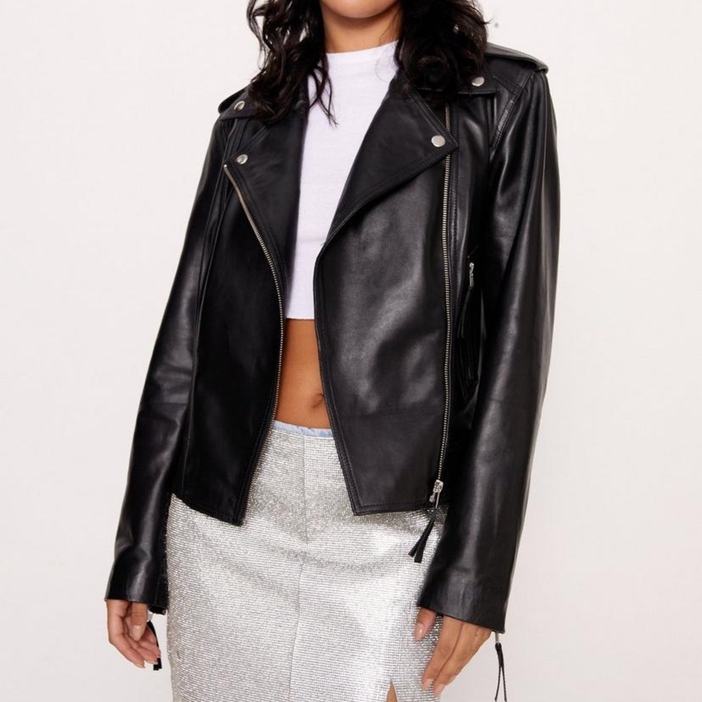 NWT Essentials Real Leather Biker Jacket